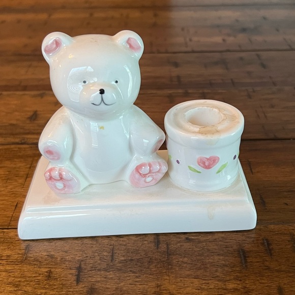 Hand Painted Ceramic Bear & Candle Holder - Picture 1 of 3